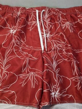 Croft & Barrow Men’s 4XB Swim Trunks Red White Floral Cargo Board Shorts